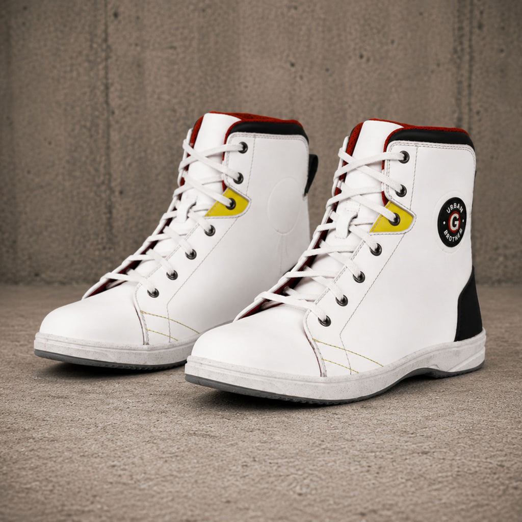 Trifecta Sneakers on Motorcycle|White High-Top Riding Shoes for Men's