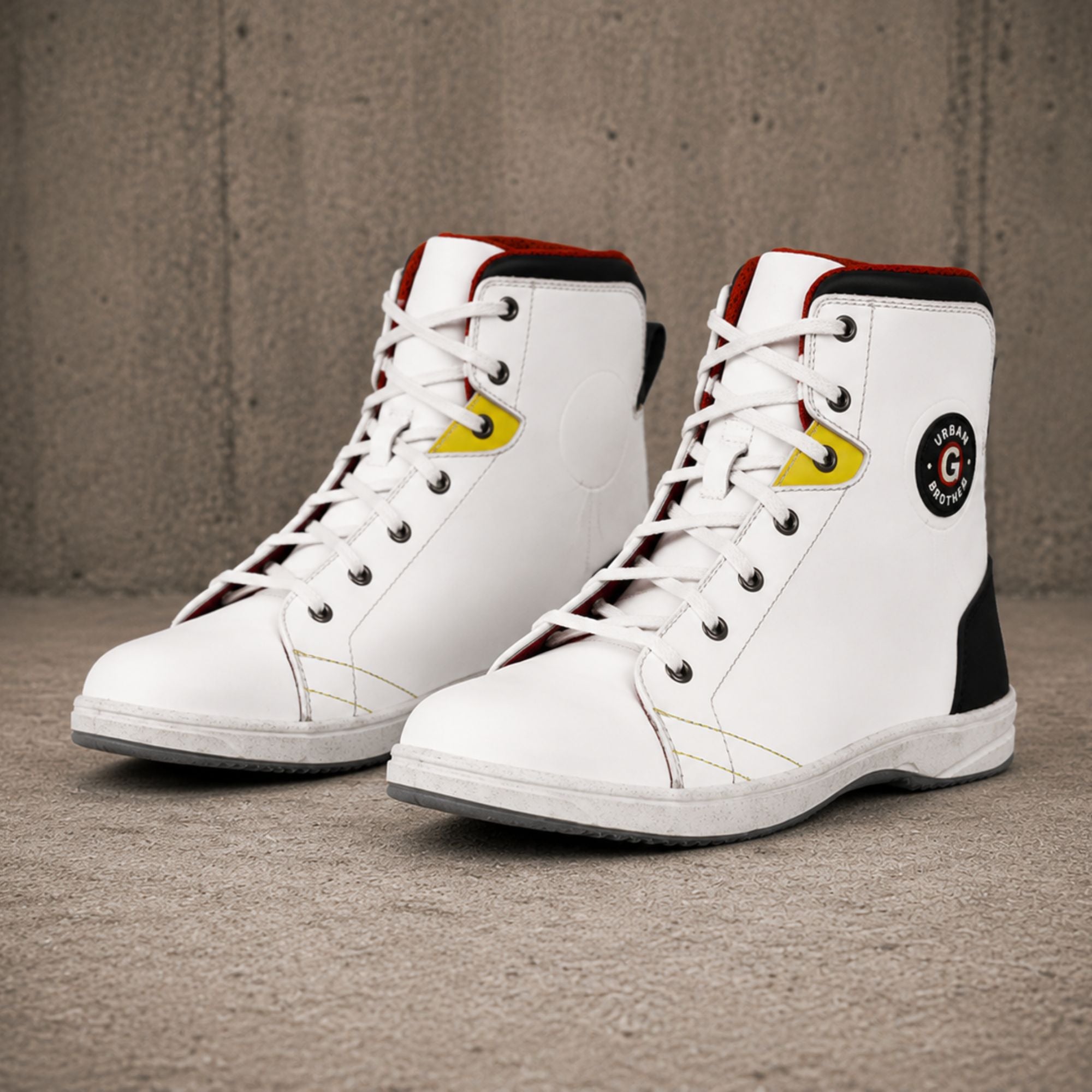 Trifecta Sneakers on Motorcycle|White High-Top Riding Shoes for Men's