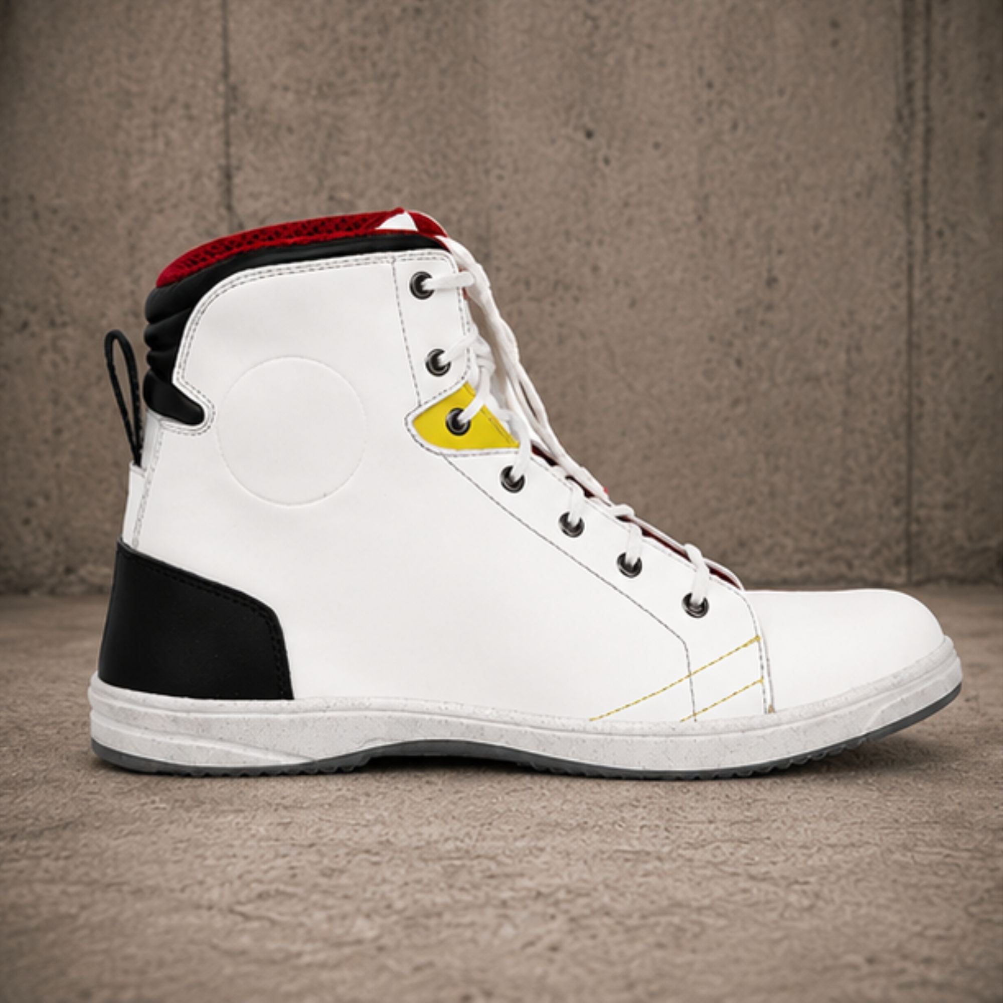 Trifecta Sneakers on Motorcycle | White High-Top Riding Boots for Men's