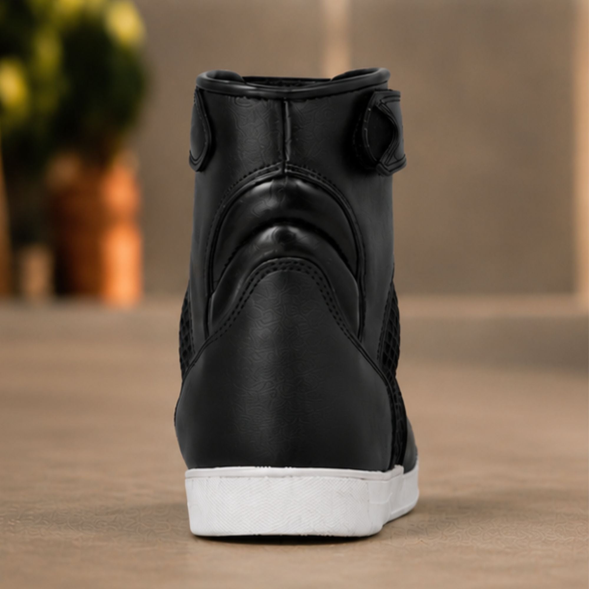 Men's Motorcycle Riding Sneakers – Black High-Top Motorcycle Shoes with Ankle Strap