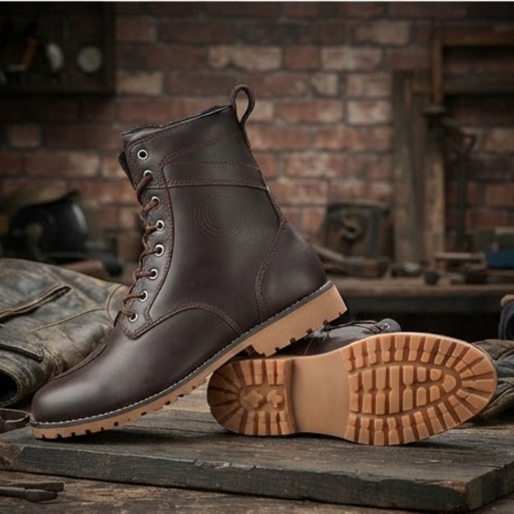 Men’s Brown Casual Motorcycle Shoes - Urban Leather Riding Boots for Everyday City Riding and Street Style