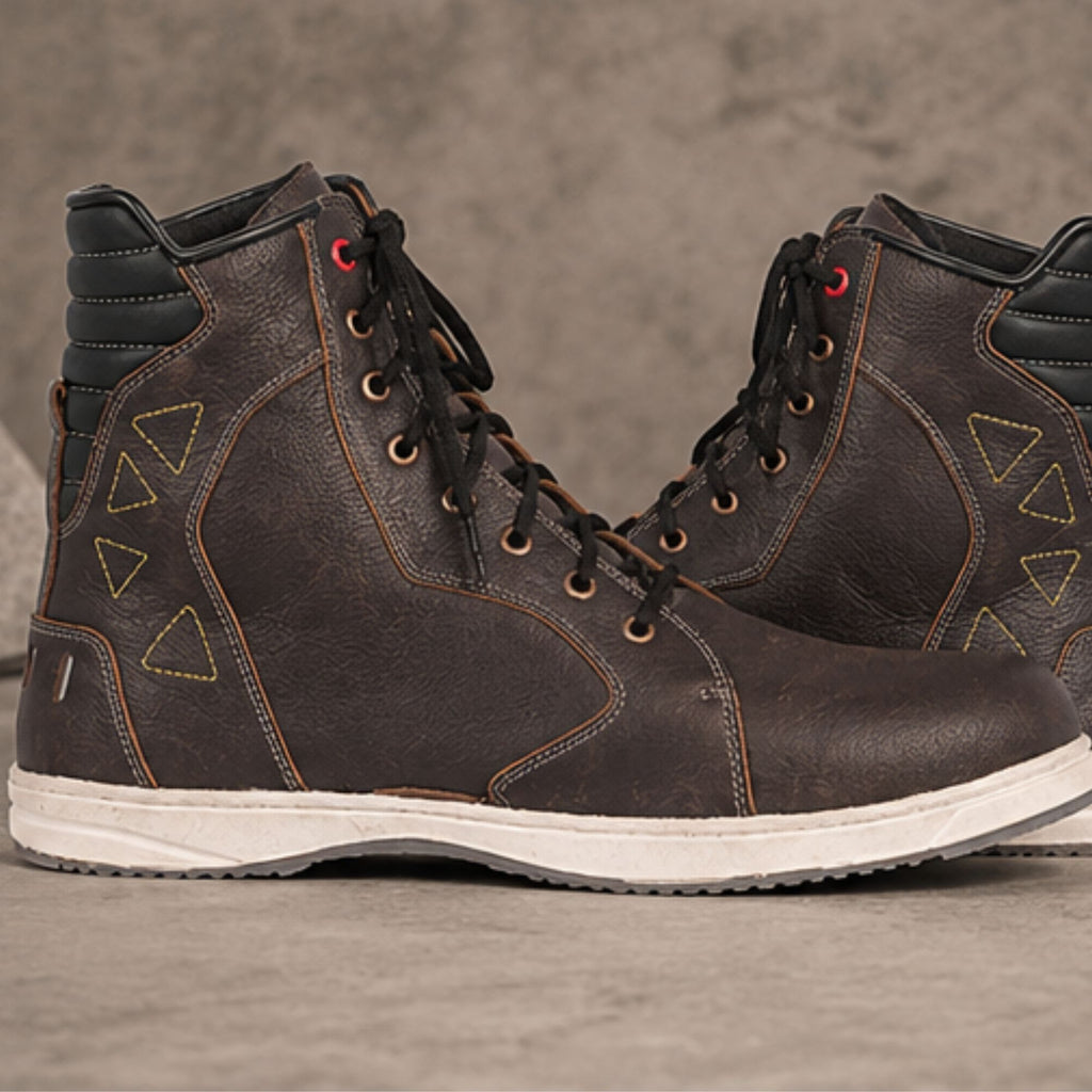 Trifecta Men's Urban Motorcycle Riding Sneakers – Brown Leather Protective Motorcycle Footwear