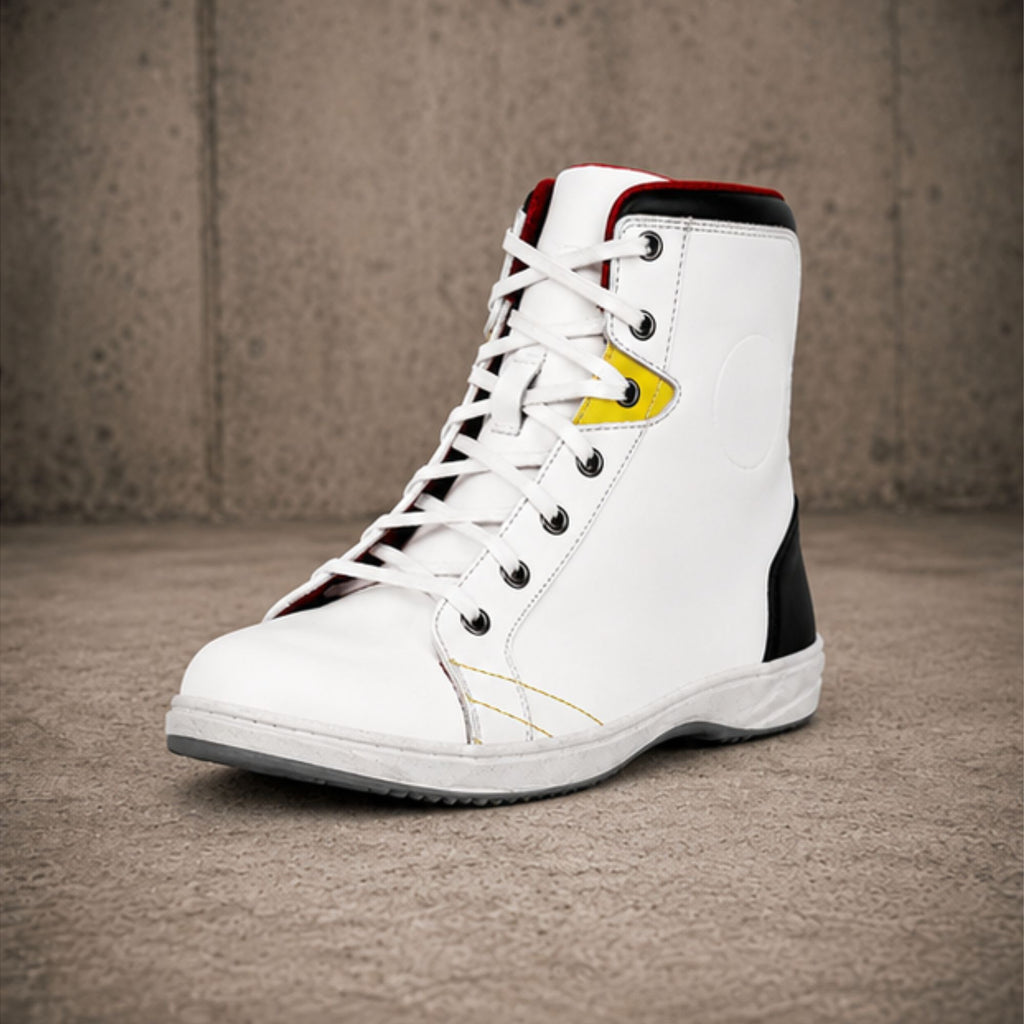 Trifecta Sneakers on Motorcycle | White High-Top Riding Boots for Men's