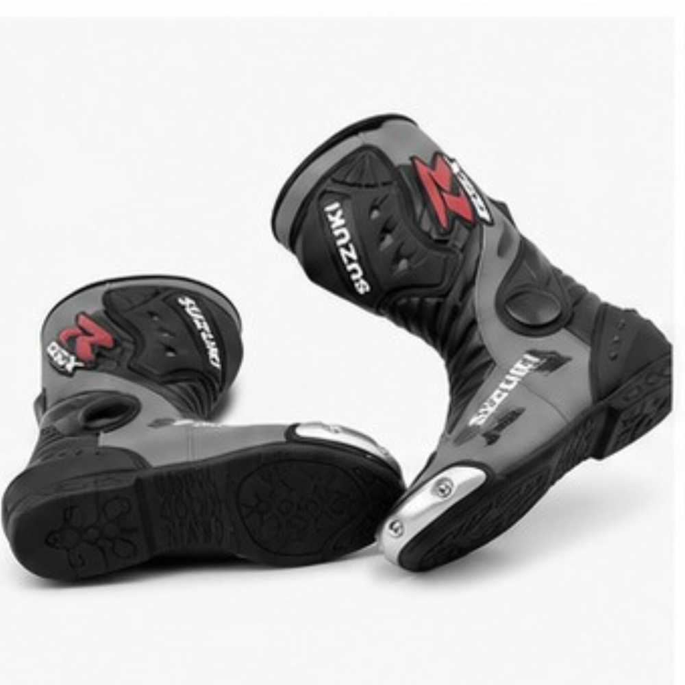 TRIFECTA Storm Racing Motorcycle Boots | Grey & Black Biker Boots for Men