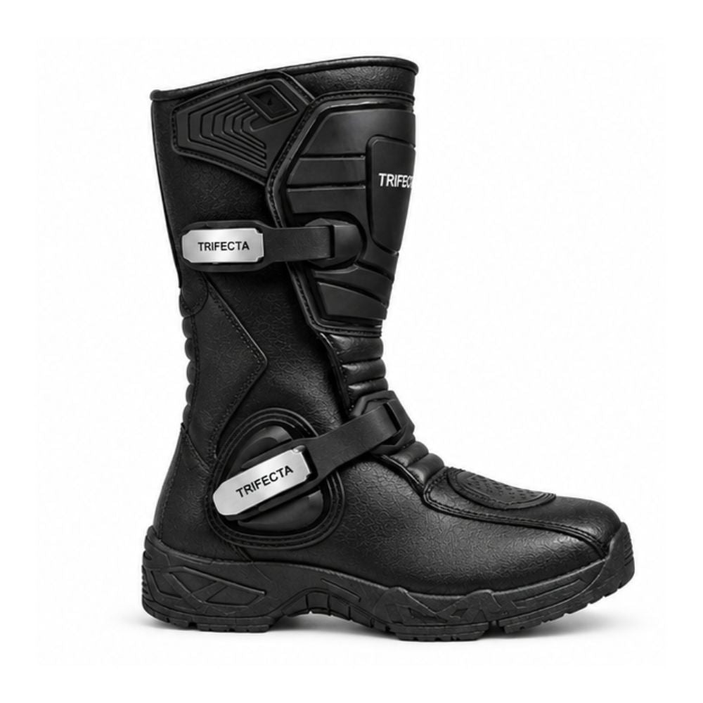 Men’s Black Motorcycle Adventure Boots – Protective Leather Riding Boots with Adjustable Buckle