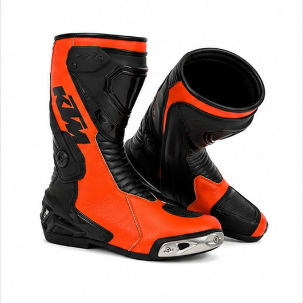 TRIFECTA Blaze Racing Motorcycle Boots | Orange & Black Biker Boots for Men | High-Visibility
