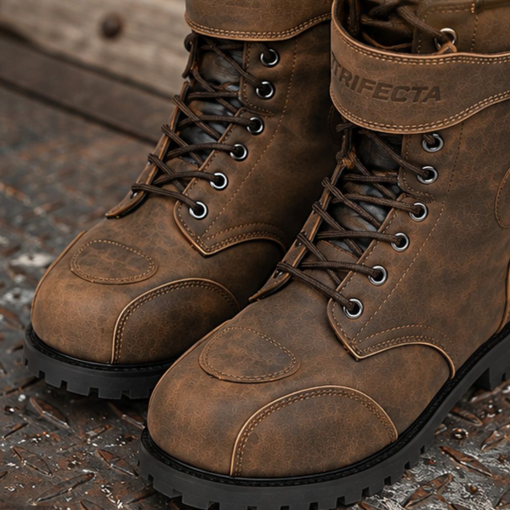 Men’s Brown Vintage Motorcycle Boots – CE Approved Waterproof Riding & Biker Boots