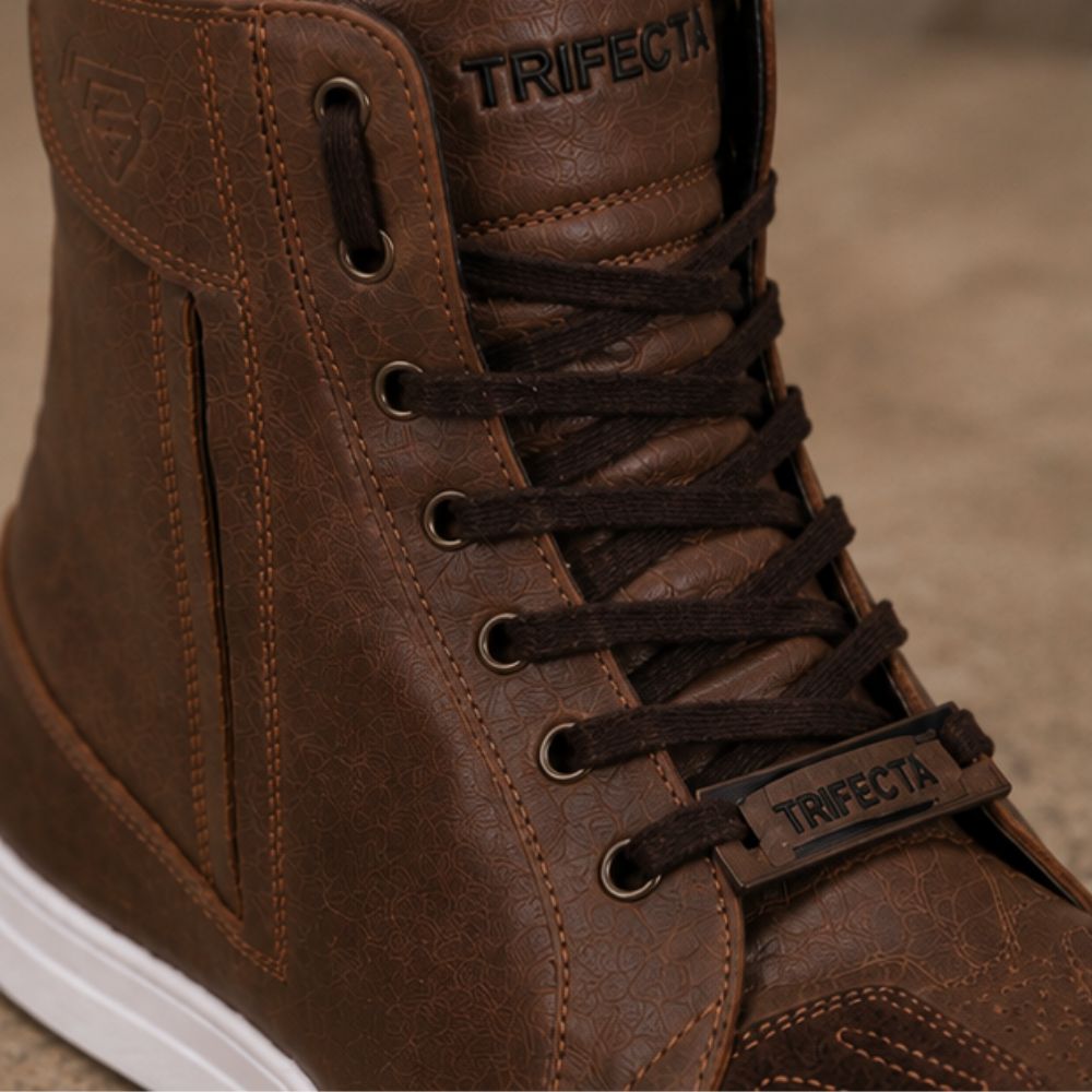 Men’s Brown Motorcycle Riding Shoes - High Top Leather Shoes for Road Riding & Everyday Wear