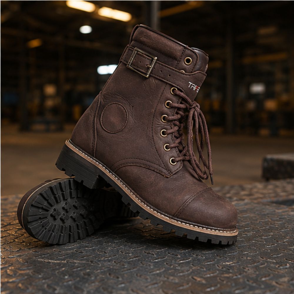 Men’s Leather Adventure Motorcycle Boots , Rugged Waterproof Touring & Long-Distance Riding Boots