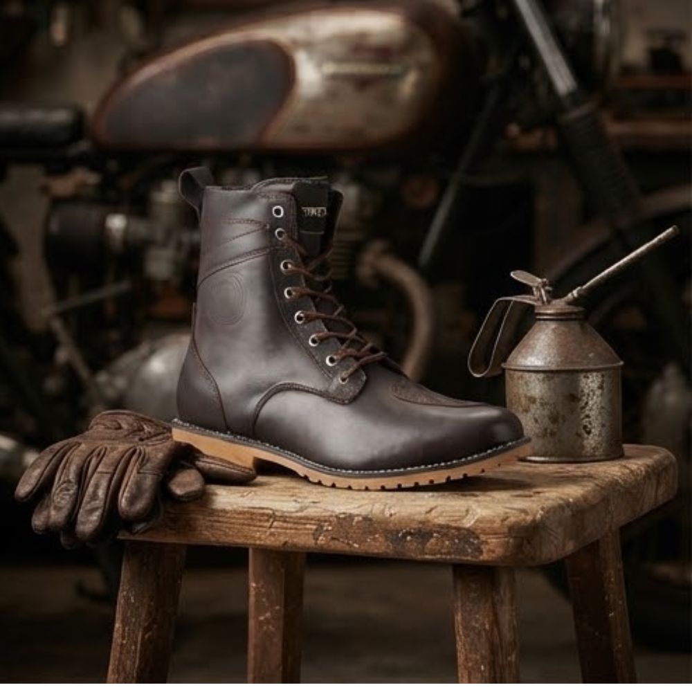 Men’s Brown Casual Motorcycle Shoes - Urban Leather Riding Boots for Everyday City Riding and Street Style