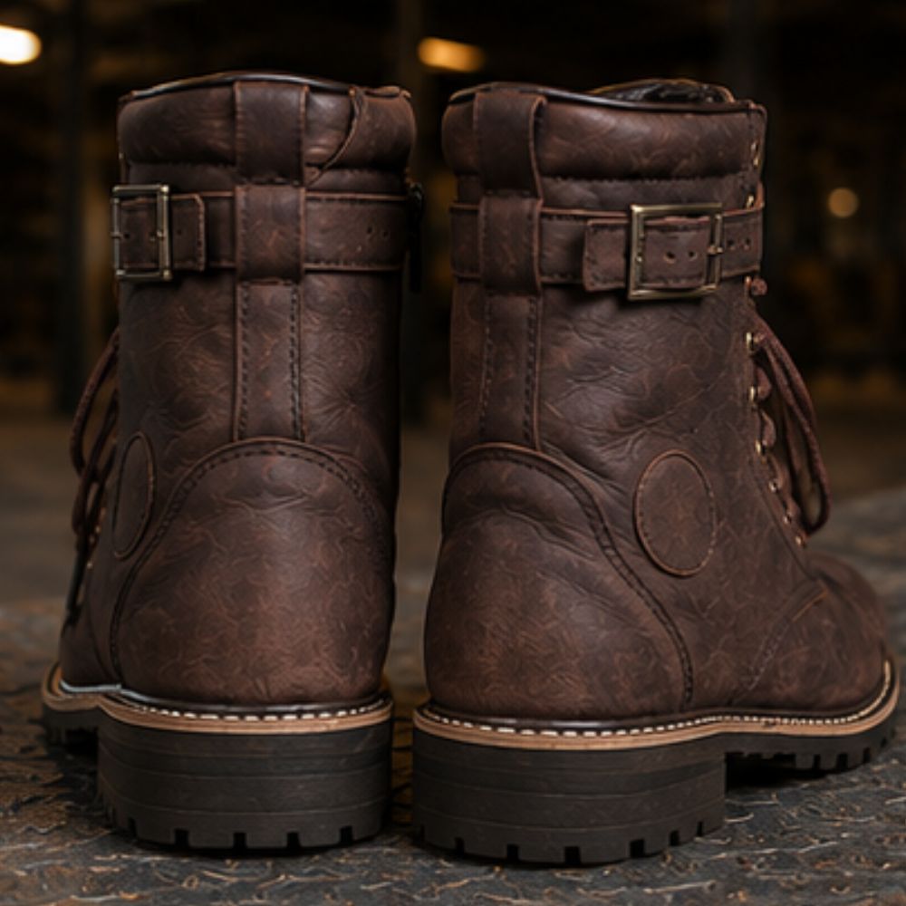Men’s Leather Adventure Motorcycle Boots , Rugged Waterproof Touring & Long-Distance Riding Boots