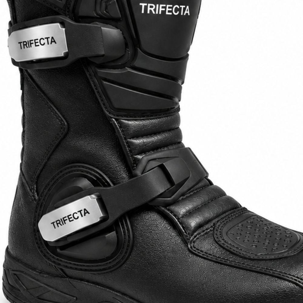 Men’s Black Motorcycle Adventure Boots – Protective Leather Riding Boots with Adjustable Buckle