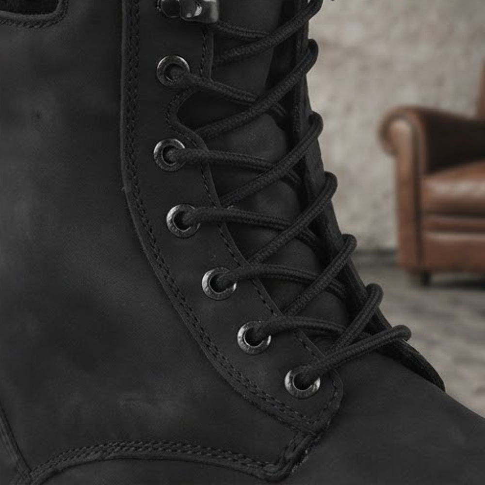 Black Men's Adventure Motorcycle Racing Boots - Full Leather Motorbike Riding Footwear