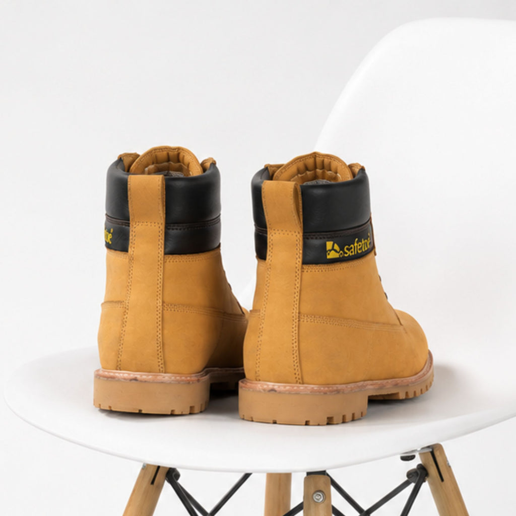 Trifecta Men's Industrial Safety Work Boots - Wheat Leather Lace-Up Motorcycle Footwear & Construction Boots