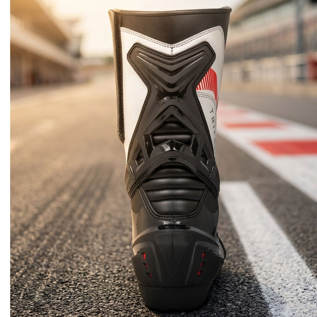 TRIFECTA Men's Leather Motorcycle Racing Boots – CE Certified Sport Riding Boots
