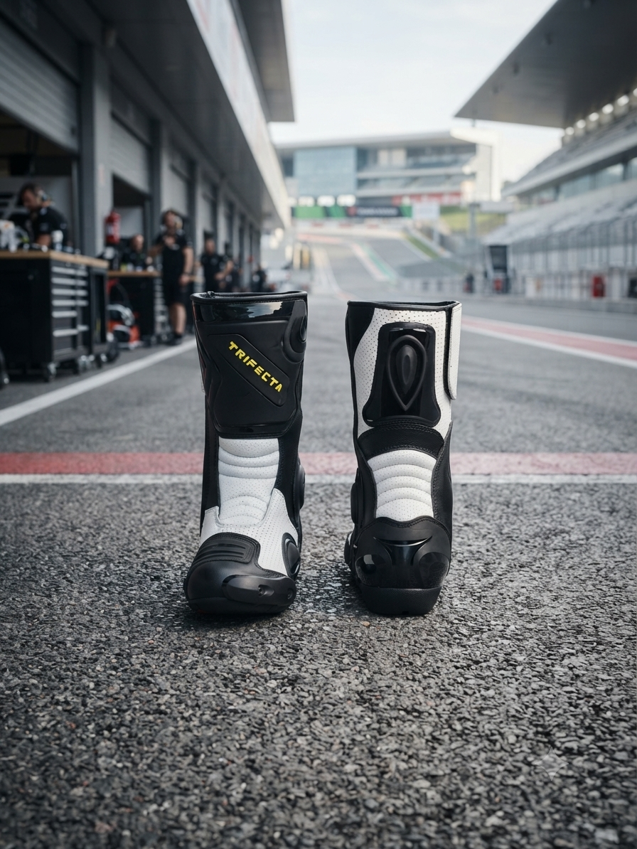 TRIFECTA Motorcycle Racing Boots – Genuine Leather Sport Riding Boots