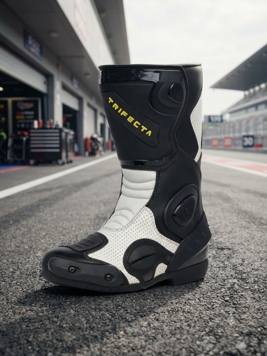 TRIFECTA Motorcycle Racing Boots – Genuine Leather Sport Riding Boots