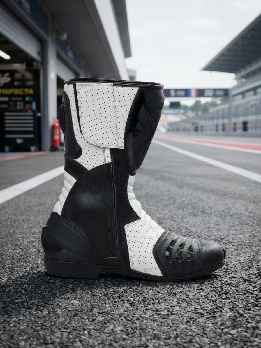 TRIFECTA Motorcycle Racing Boots – Genuine Leather Sport Riding Boots