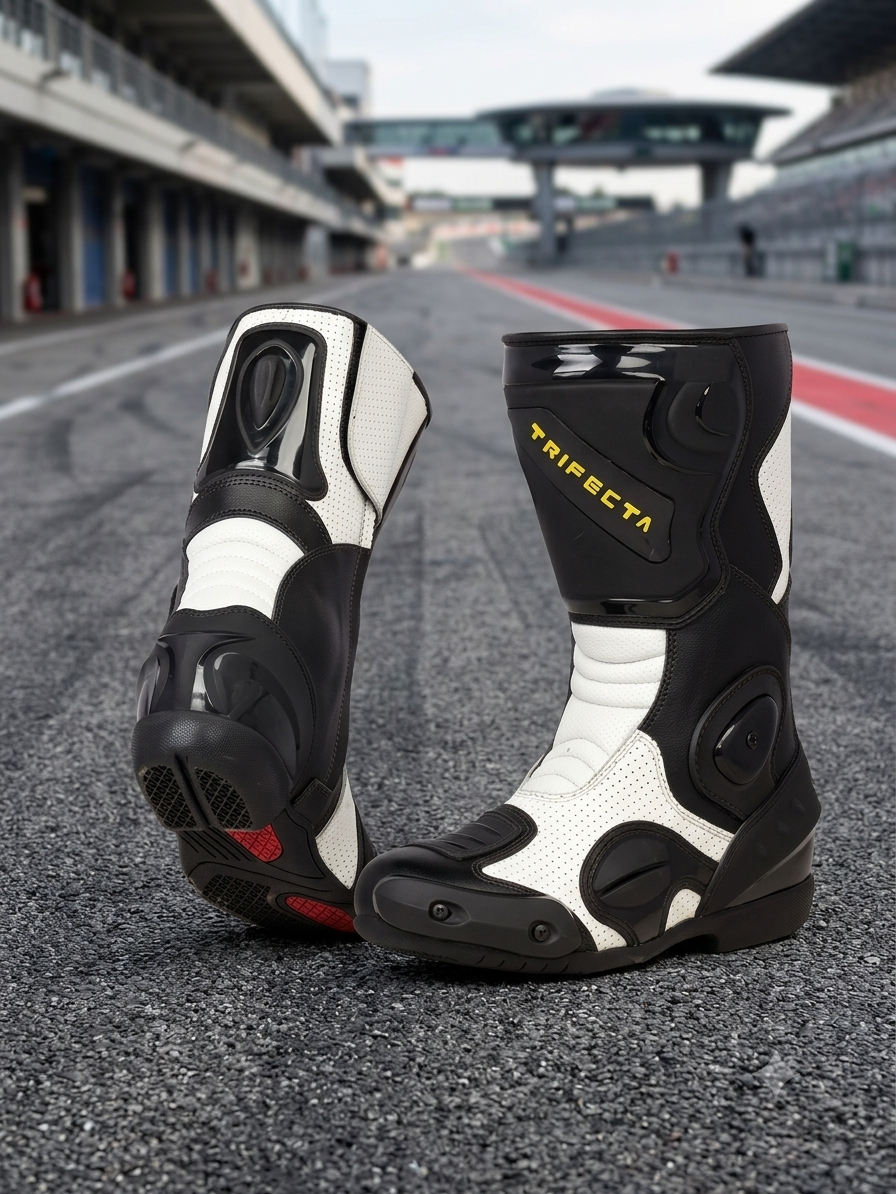 TRIFECTA Motorcycle Racing Boots – Genuine Leather Sport Riding Boots