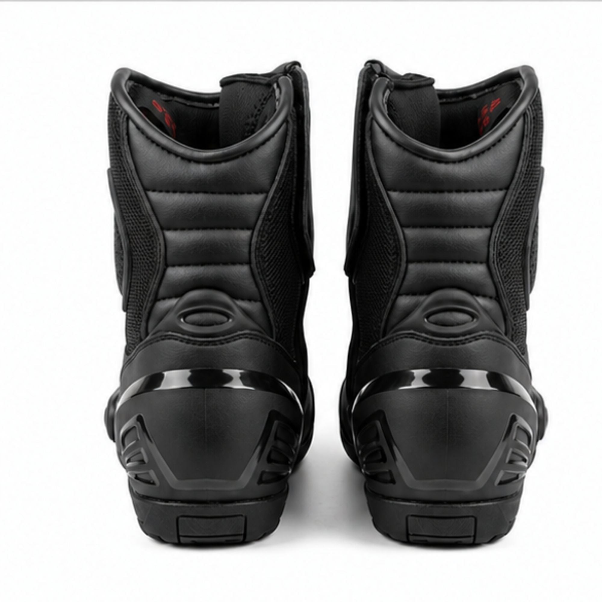 TRIFECTA Black Leather Motorcycle Boots, Short Ankle Racing Boots for Men, Sport Bike Riding Boots