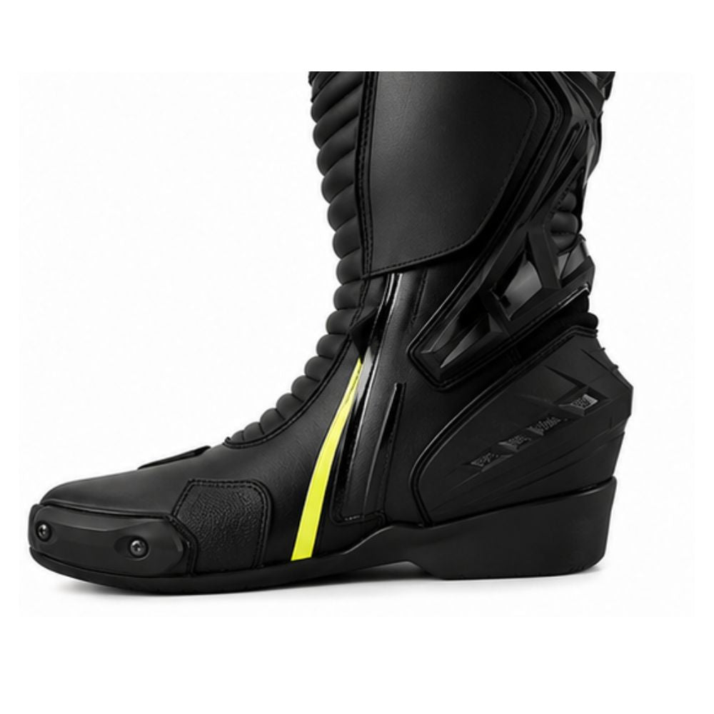 Men’s High-Performance Motorcycle Boots: Matte Black, Neon Yellow Accents
