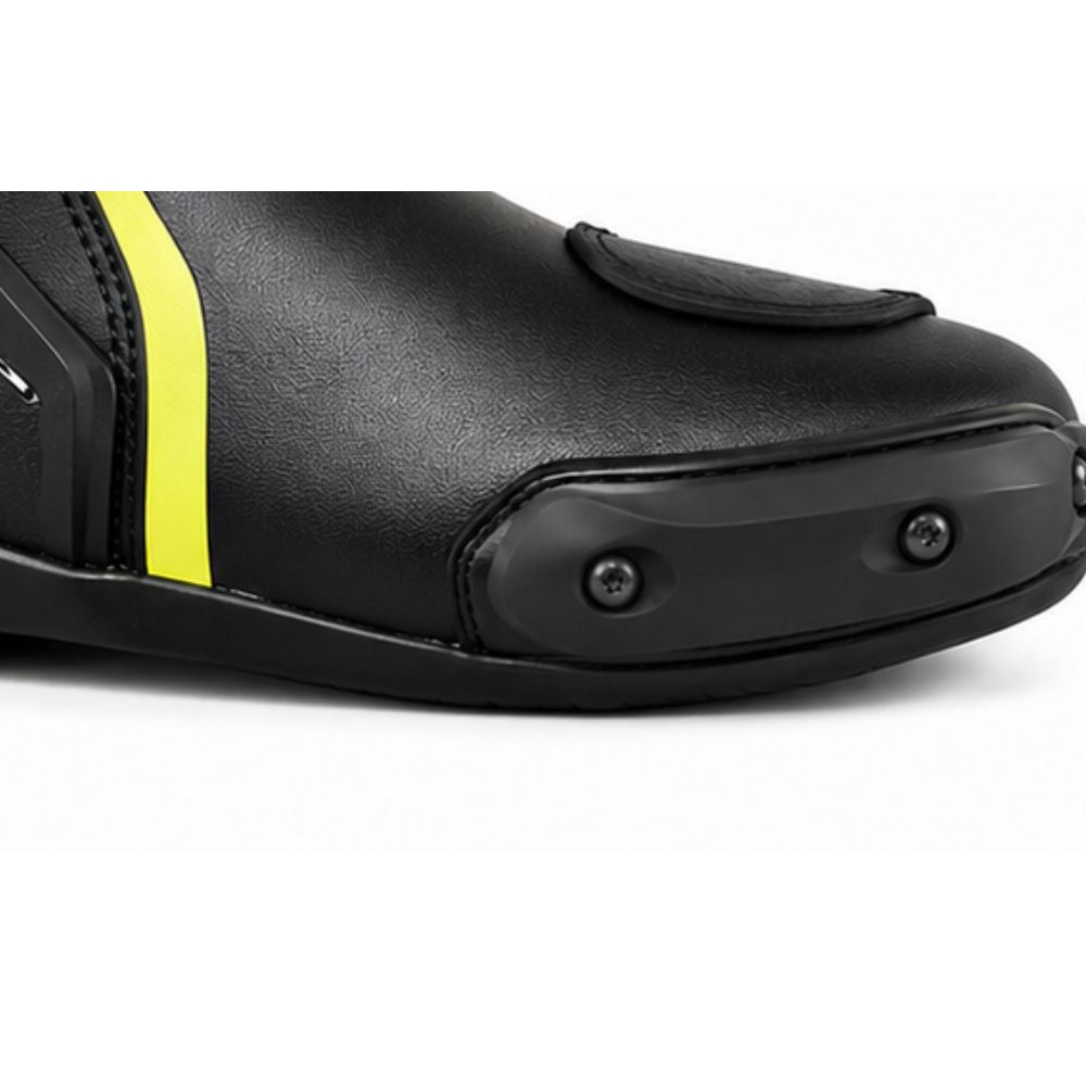 Men’s High-Performance Motorcycle Boots: Matte Black, Neon Yellow Accents