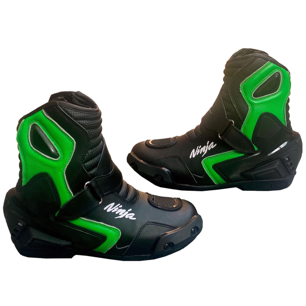 Men's Motorcycle Riding Boots – Black Green Biker Boots, MC Footwear