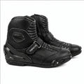 TRIFECTA Black Leather Motorcycle Boots, Short Ankle Racing Boots for Men, Sport Bike Riding Boots