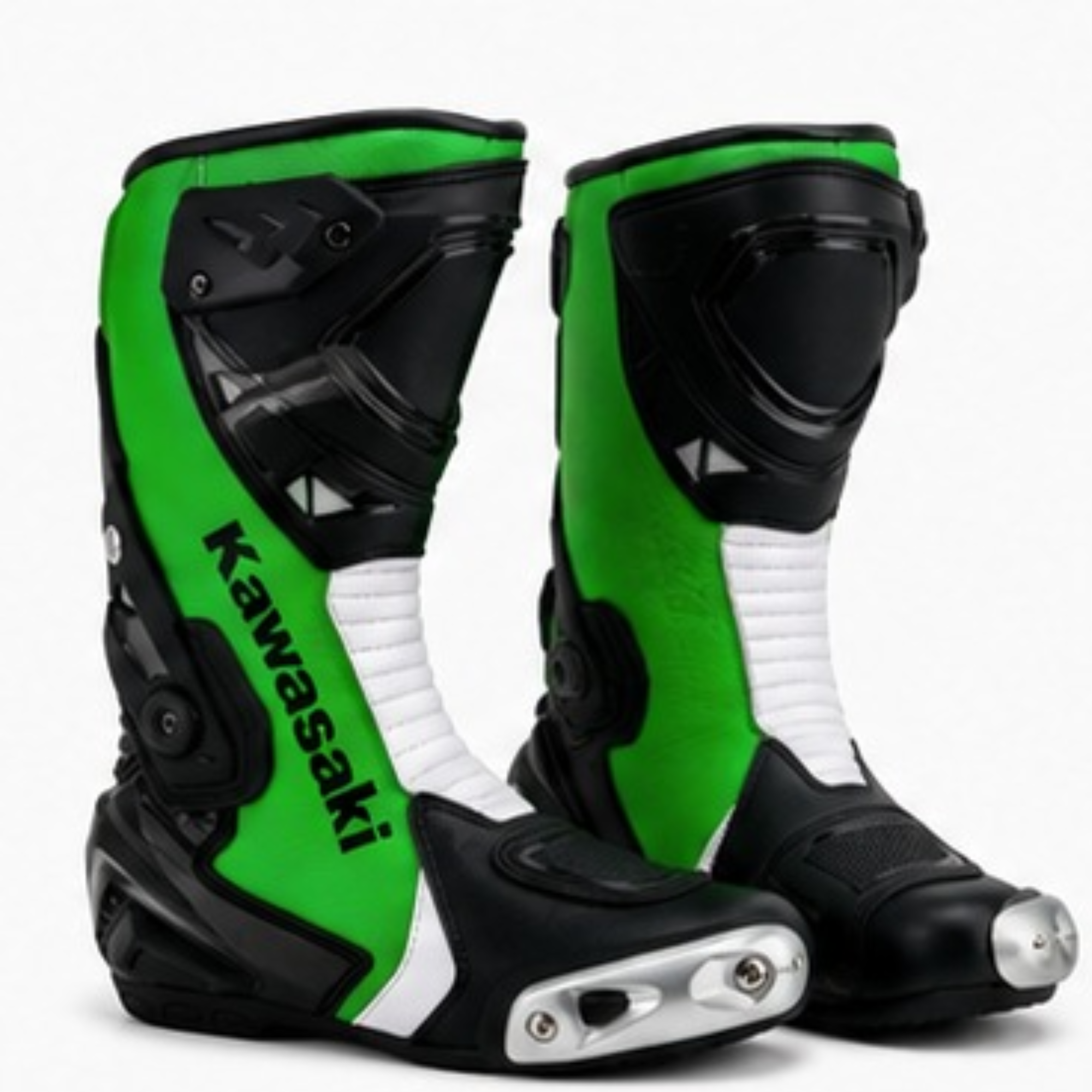 Men's Green & Black Motorcycle Racing Boots – Protective Motorcycle Riding Boots for Men, Biker Boots