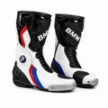 Men's Racing Motorcycle Boots | Black & White Biker Boots with Reinforced Ankle & Toe Protection