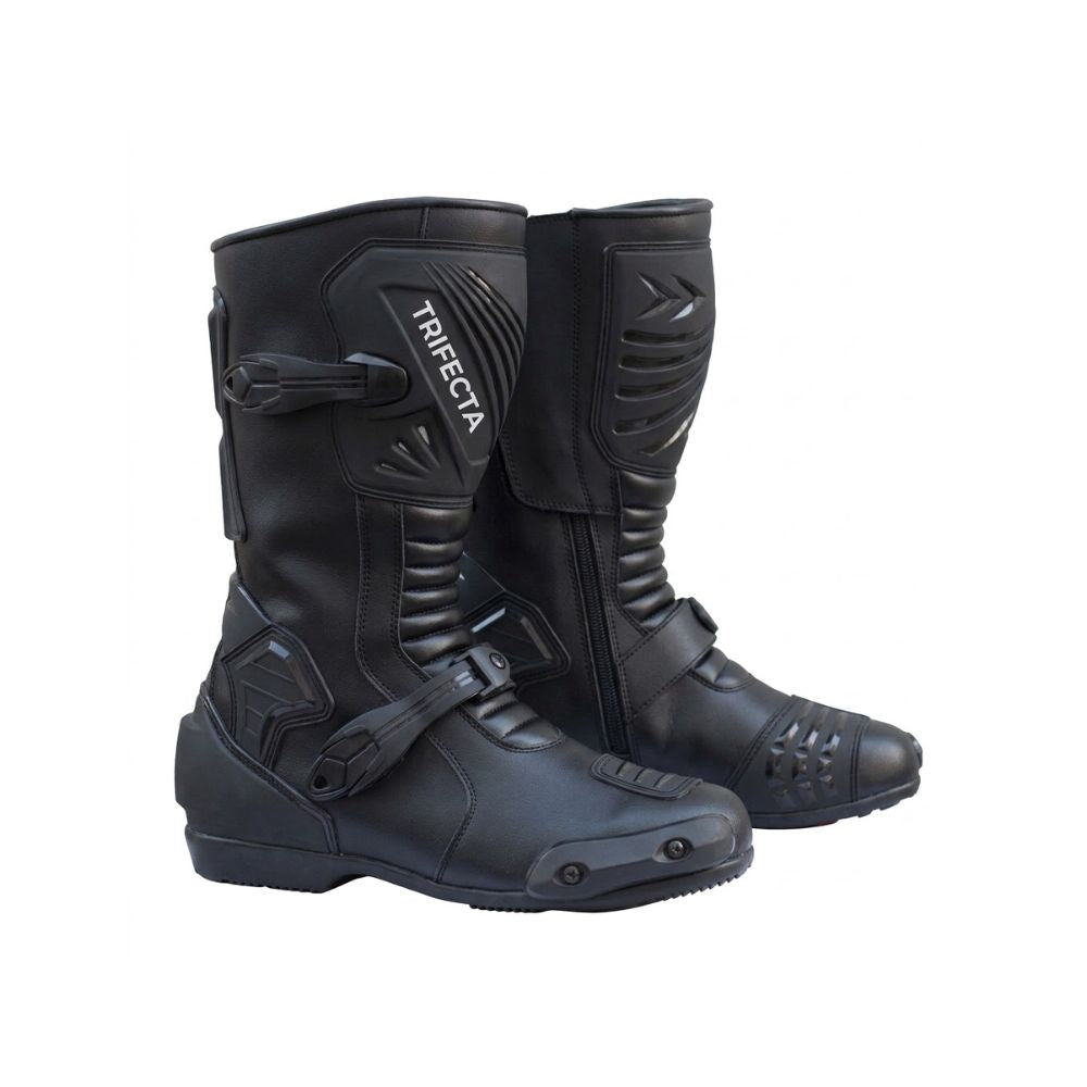 Men’s Black Motorcycle Riding Boots - Protective Racing Boots with Adjustable Buckles & Adv Boots for Motorbike Riders