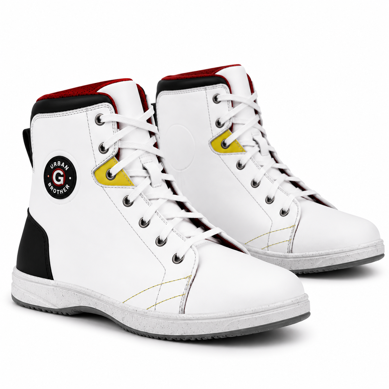 Trifecta Sneakers on Motorcycle | White High-Top Riding Shoes for Men's