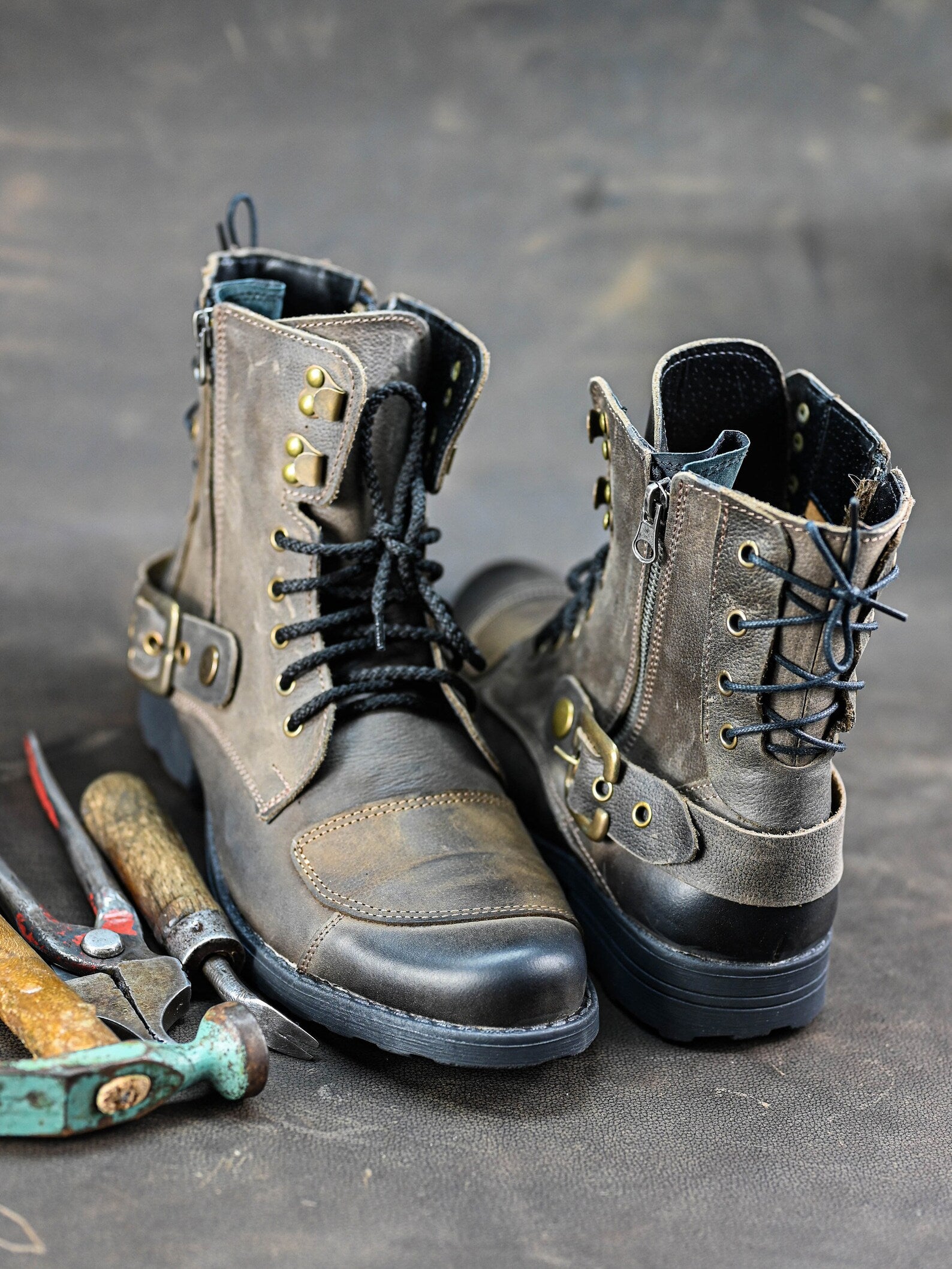 Handmade Italian Leather Motorcycle Boots, Men's High Boots, Leather Boots Men, Handmade Leather Boots, Combat Boots, Brown Boots,