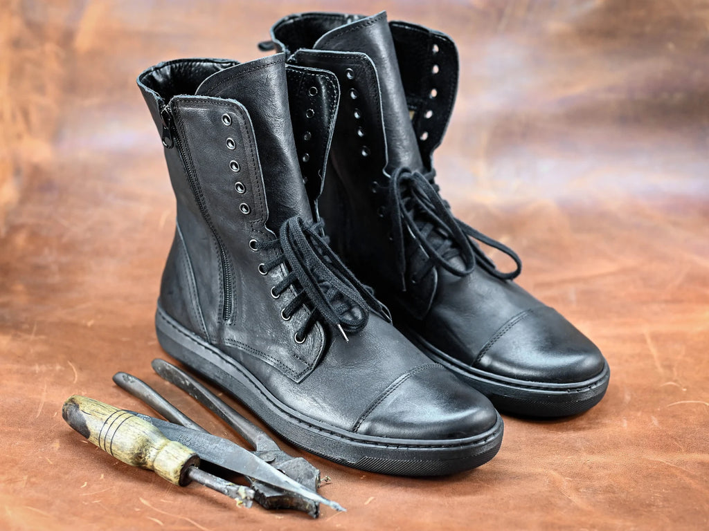 Handmade Italian Leather Boots, Men's High Boots, Leather Boots Men, Handmade Leather Shoes, Combat Boots, Black Boots