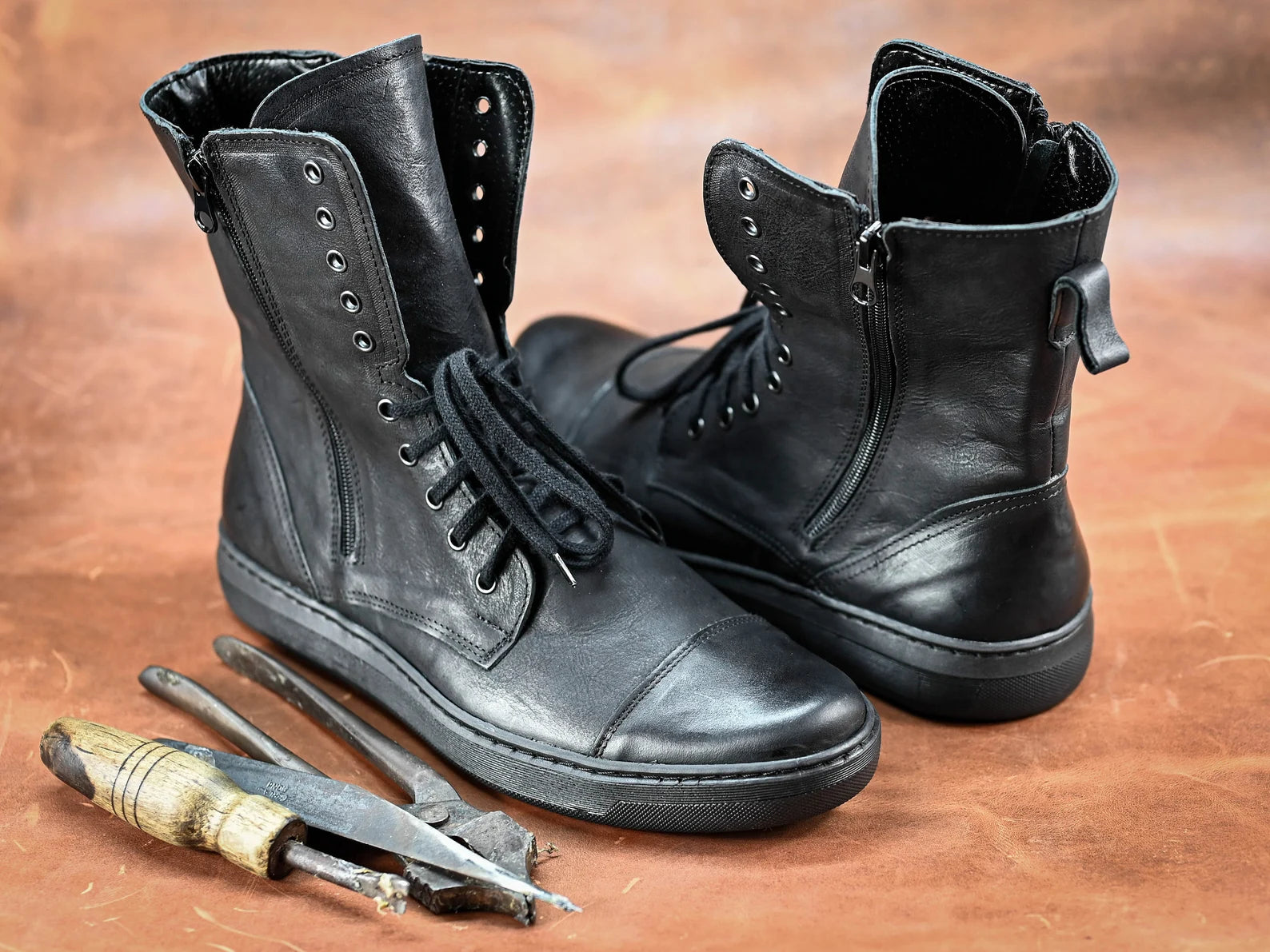 Handmade Italian Leather Boots, Men's High Boots, Leather Boots Men, Handmade Leather Shoes, Combat Boots, Black Boots