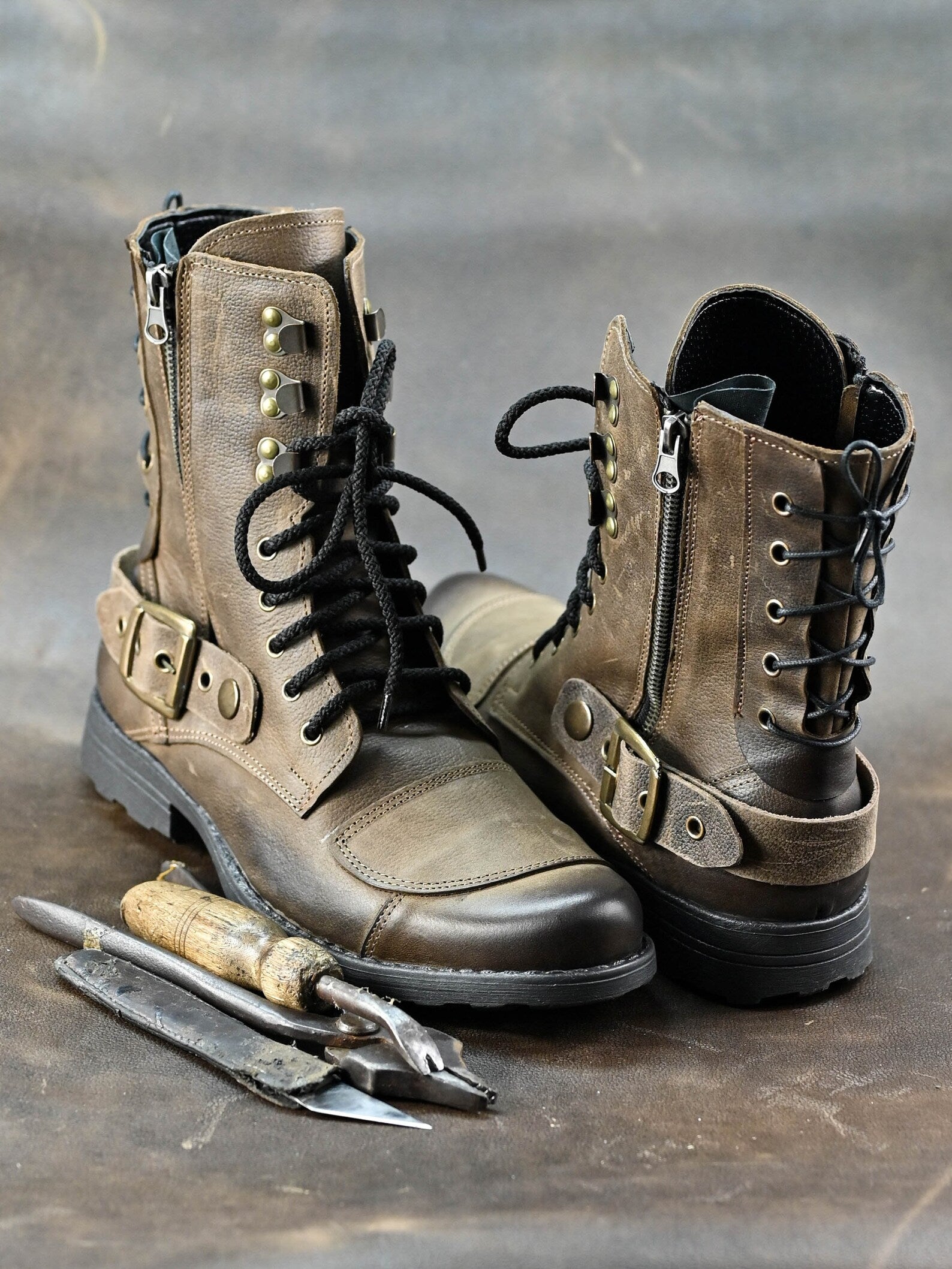 Handmade Italian Leather Motorcycle Boots, Men's High Boots, Leather Boots Men, Handmade Leather Boots, Combat Boots, Brown Boots