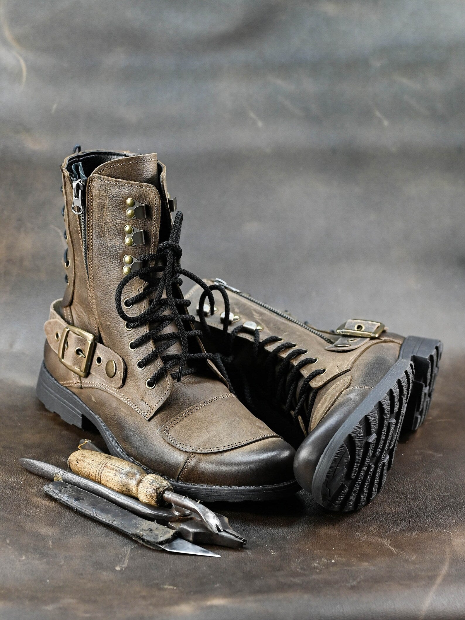 Handmade Italian Leather Motorcycle Boots, Men's High Boots, Leather Boots Men, Handmade Leather Boots, Combat Boots, Brown Boots