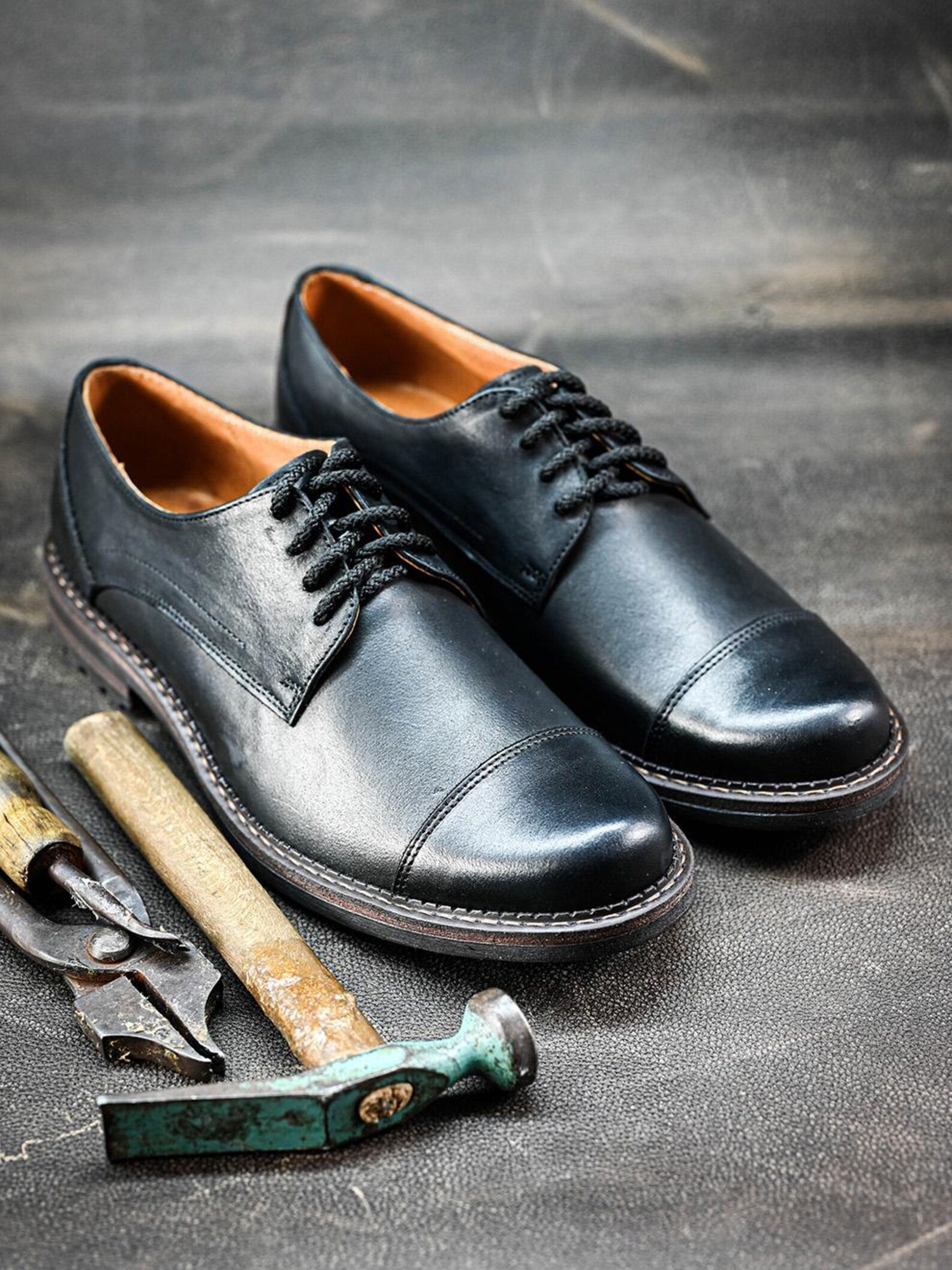 Premium Italian Leather Men's Derby Shoes, Handcrafted, Classic Style, Men's Shoes, Handmade Leather Shoes, Black Shoes, Timeless Elegance