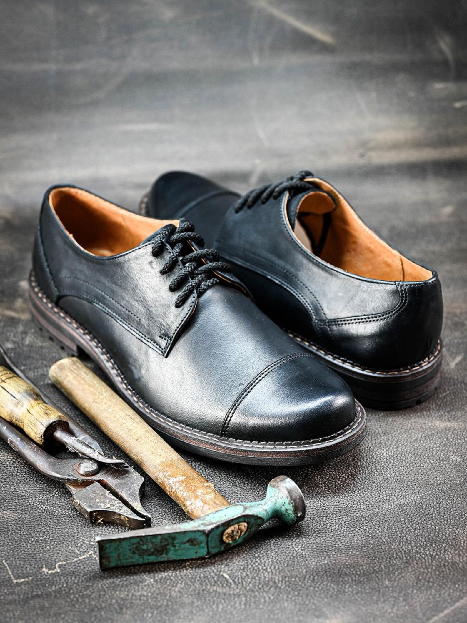 Premium Italian Leather Men's Derby Shoes, Handcrafted, Classic Style, Men's Shoes, Handmade Leather Shoes, Black Shoes, Timeless Elegance