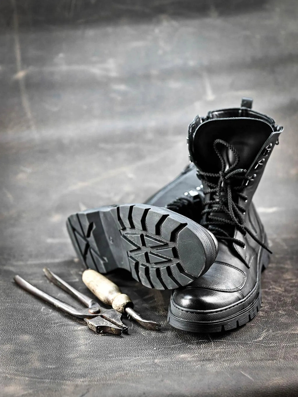 Gregory Men's Black Leather Combat Boots | Motorcycle-Inspired Military Boots | Heavy Duty Urban Style Boots, Handmade Italian Leather Boots