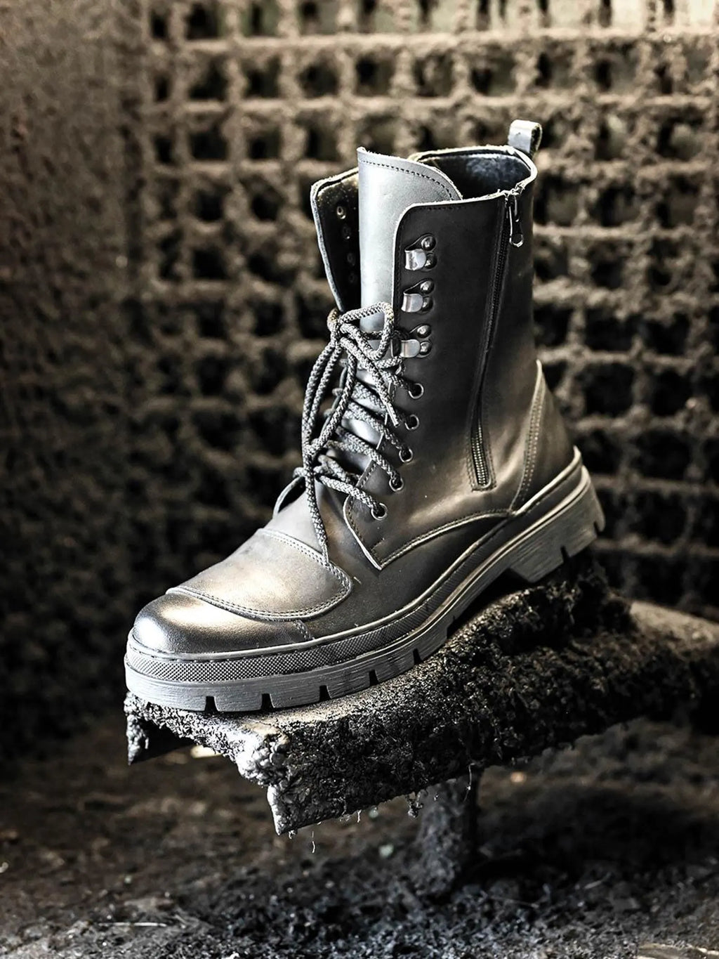 Gregory Men's Black Leather Combat Boots | Motorcycle-Inspired Military Boots | Heavy Duty Urban Style Boots, Handmade Italian Leather Boots