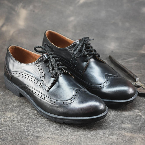 Handmade Black Leather Men’s Brogue Oxford Shoes – Classic Wingtip Derby