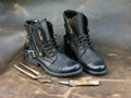 Men’s Black Lace-Up Boots – High Leather Combat Boots, Handmade Motorcycle Footwear