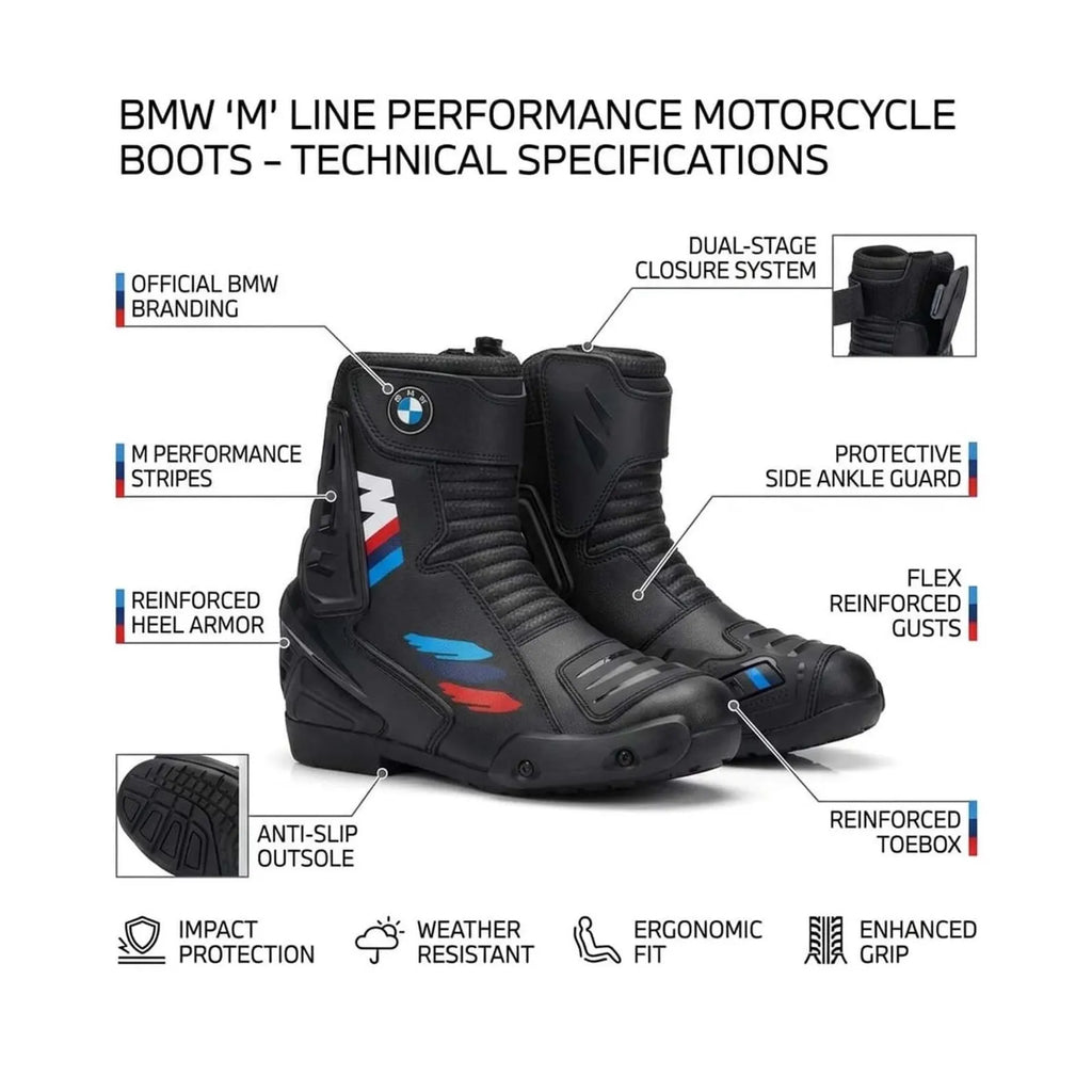 TRIFECTA Men's Motorcycle Racing Boots – Black Biker Boots with Ankle Armor