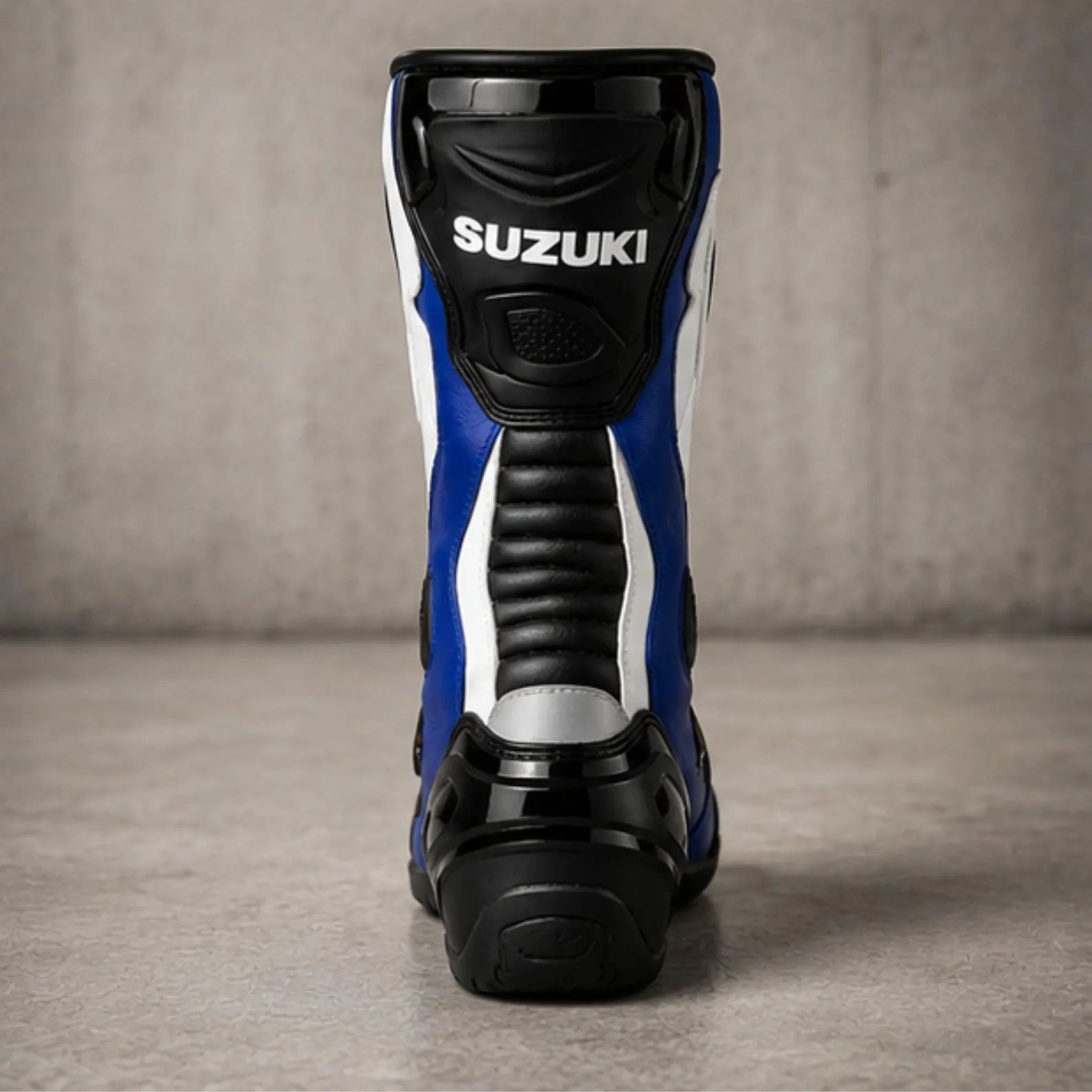 TRIFECTA Circuit Racing Motorcycle Boots – Blue White & Black Biker Boots for Men, Tall Shaft