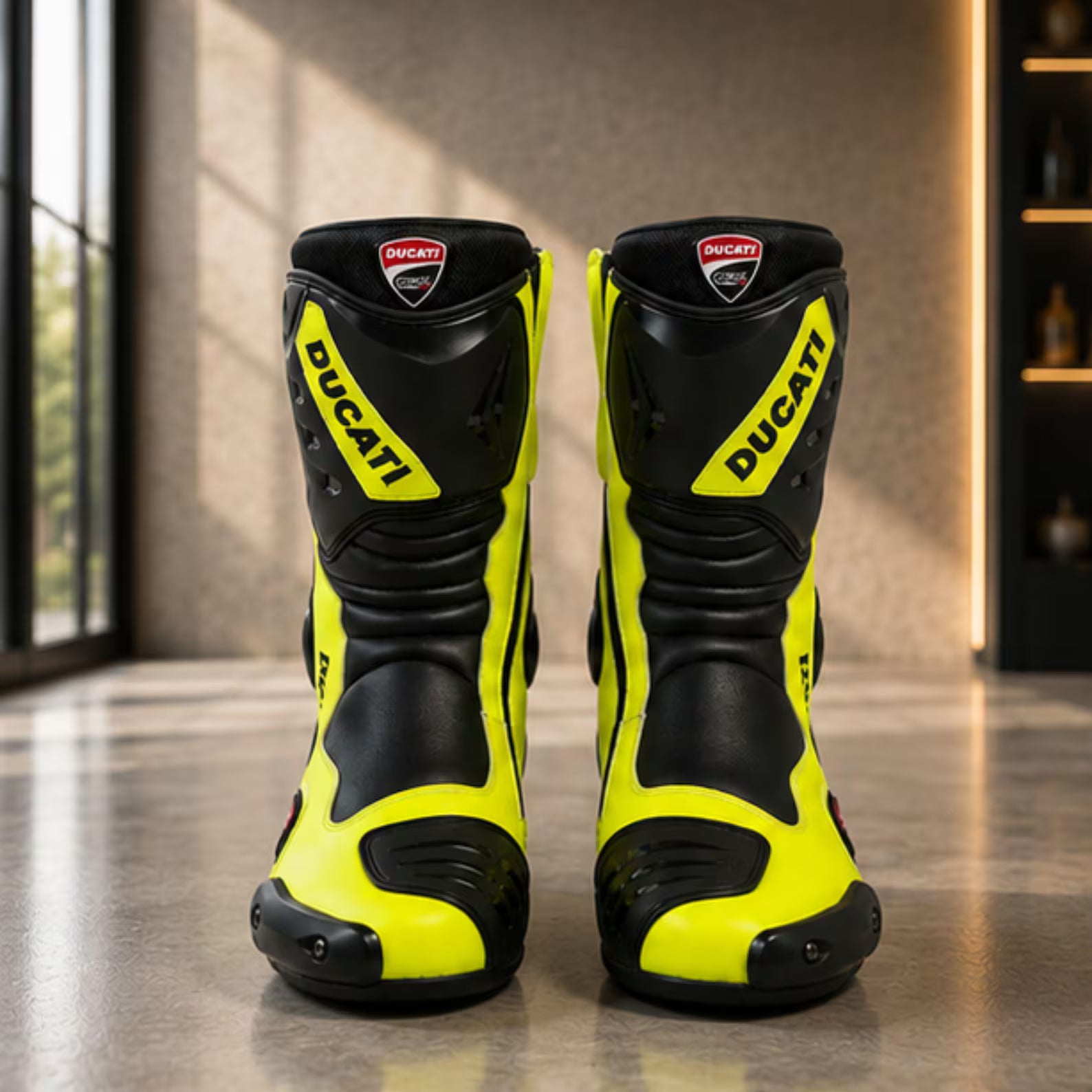 Men's Motorcycle Riding Boots – Black & Yellow Sport Biker Boots for Men