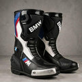 TRIFECTA Tricolor Racing Motorcycle Boots | Black, Blue & Red Biker Boots for Men | Tall Shaft