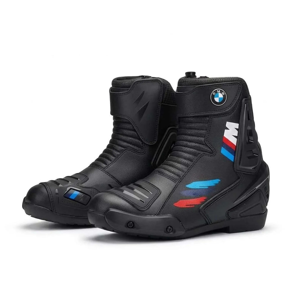 TRIFECTA Men's Motorcycle Racing Boots – Black Biker Boots with Ankle Armor