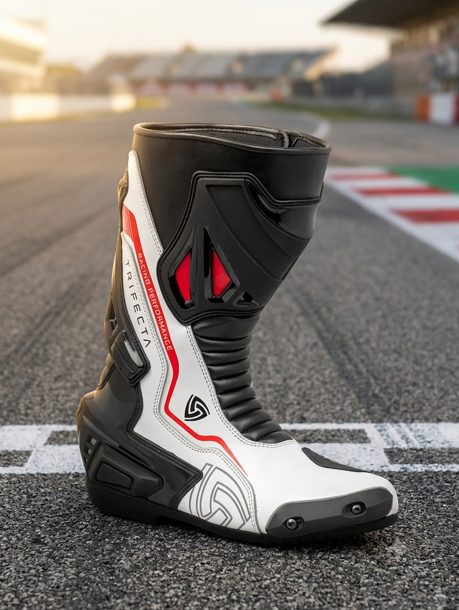 TRIFECTA Men's Leather Motorcycle Racing Boots – CE Certified Sport Riding Boots