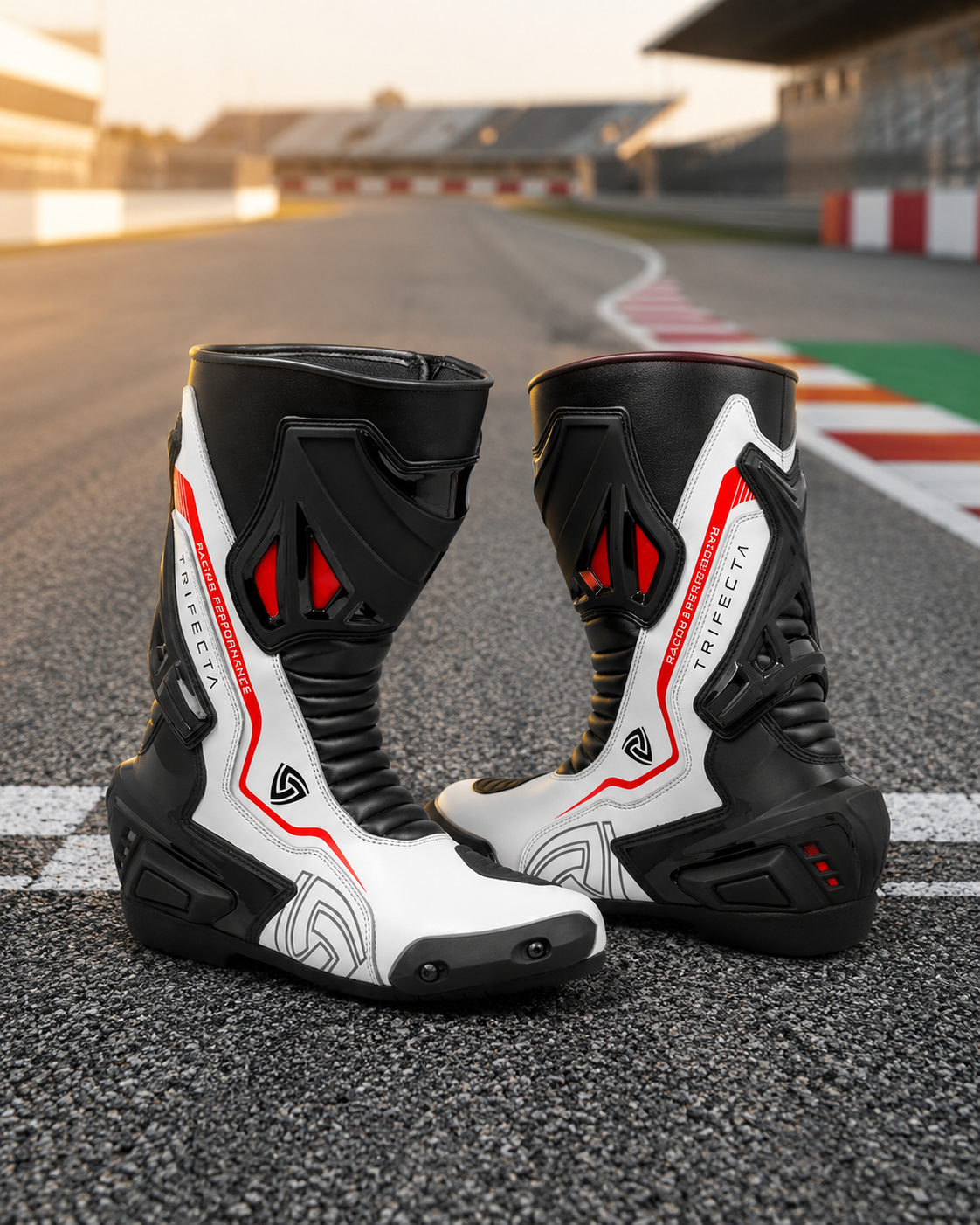 TRIFECTA Men's Leather Motorcycle Racing Boots – CE Certified Sport Riding Boots